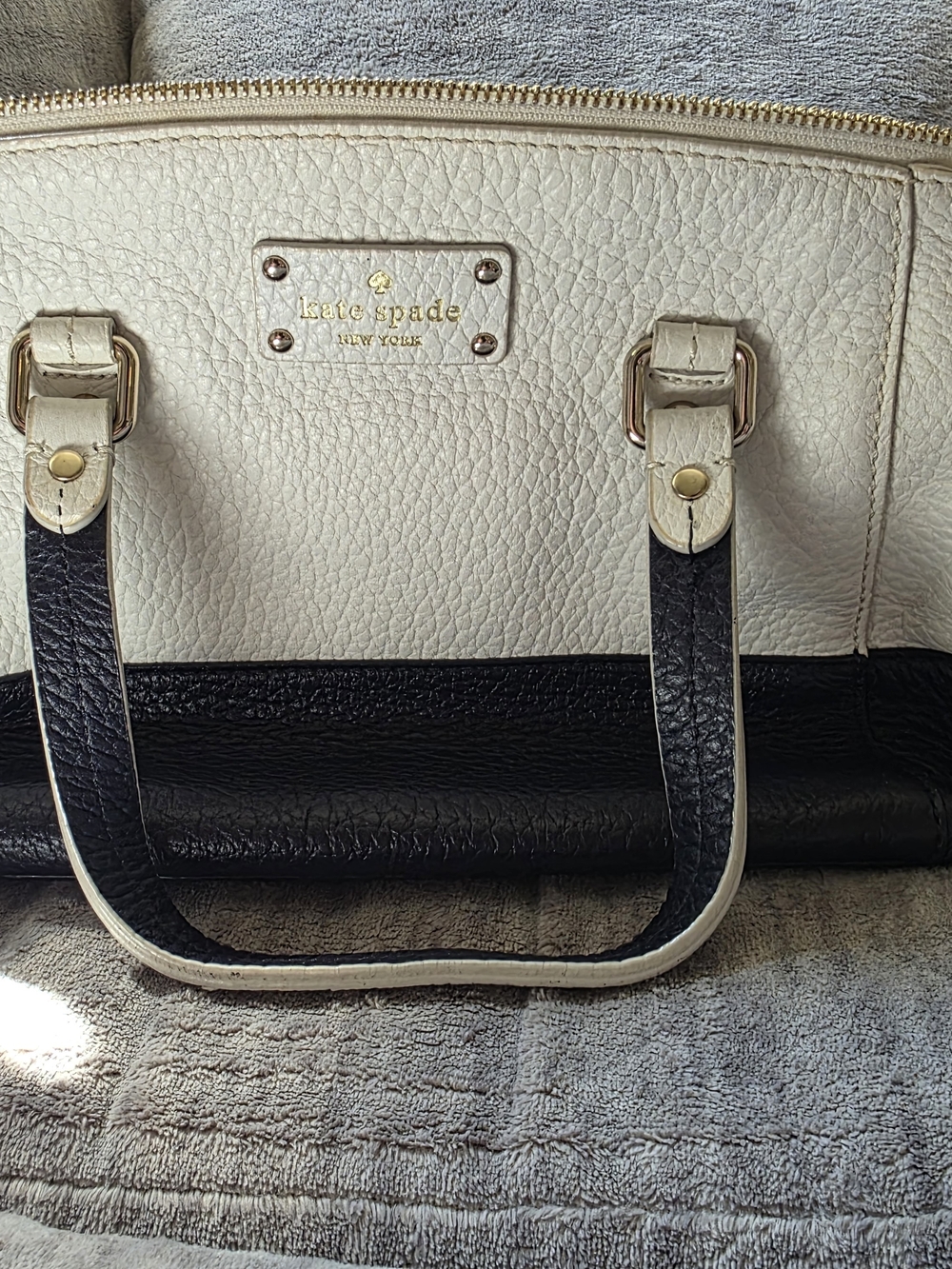 Kate Spade Two-Tone Cream and Navy Leather Tote